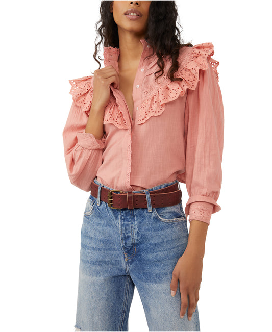 Free People Hit The Road Button Down Top