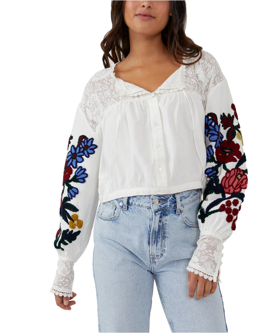 Free People Meadows Embroidered Top