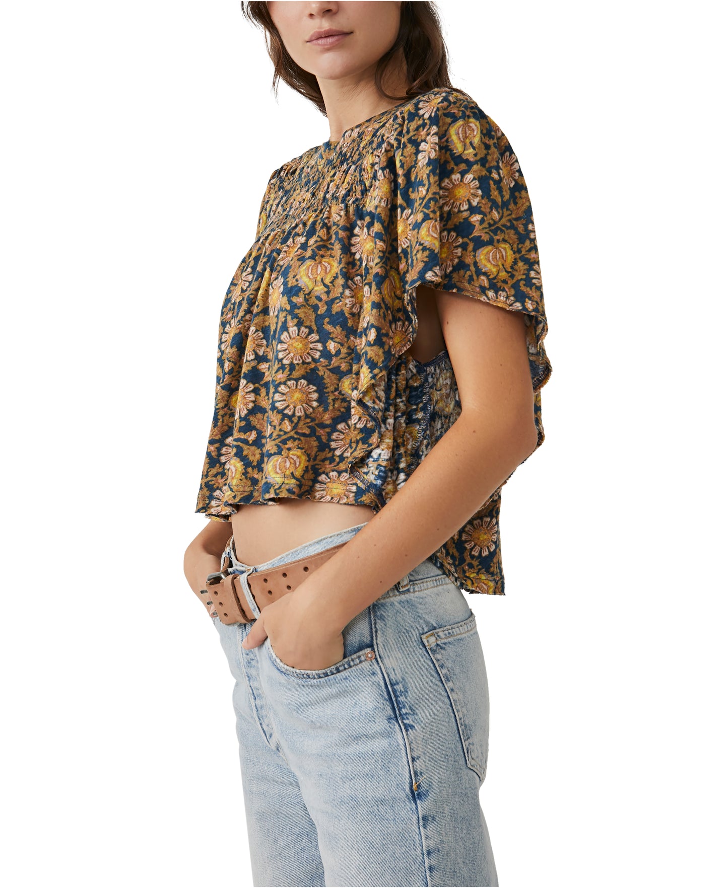 Free People Printed Ruffled Up Top