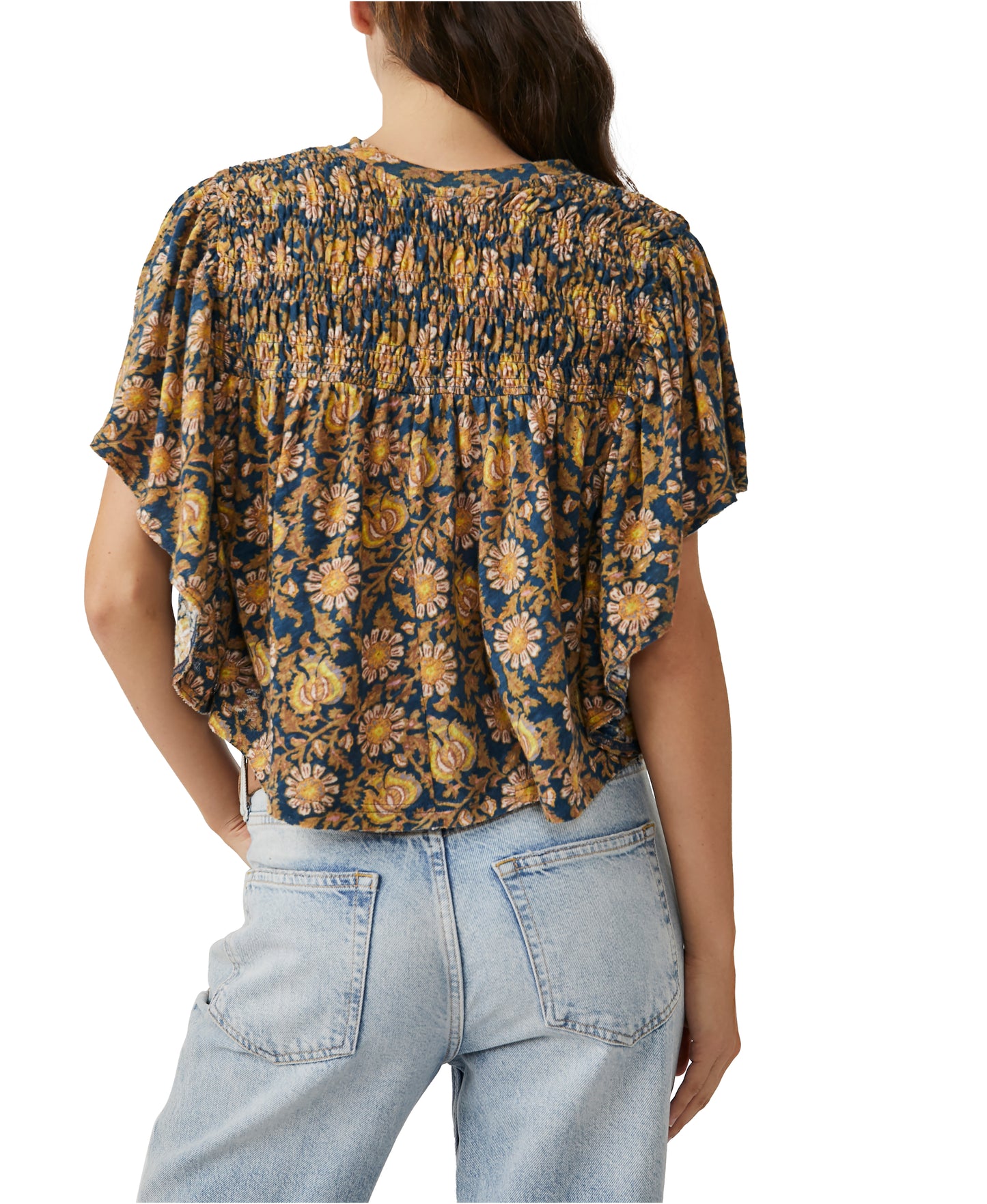 Free People Printed Ruffled Up Top