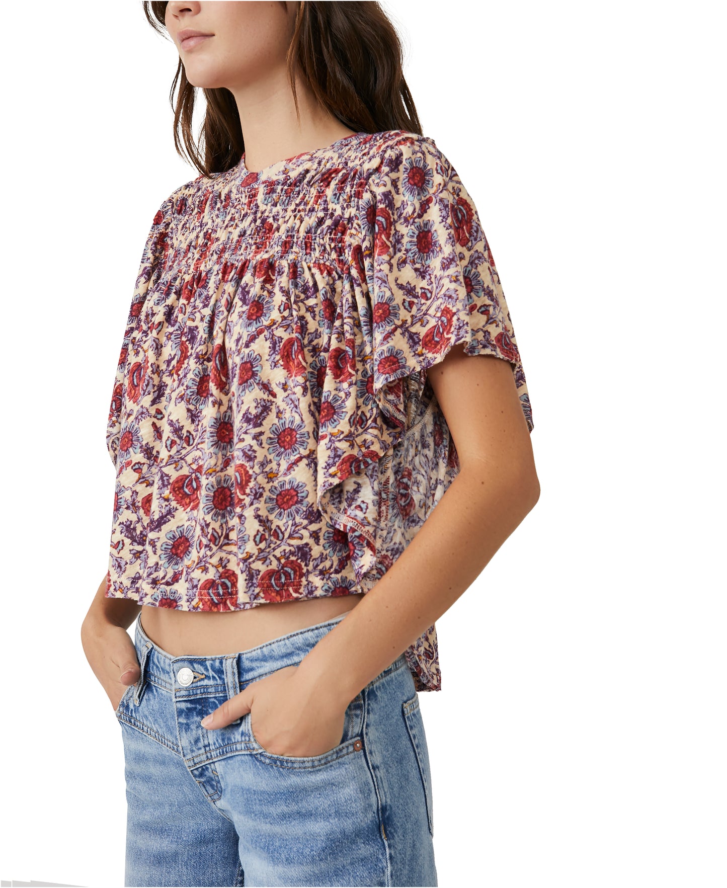 Free People Printed Ruffled Up Top