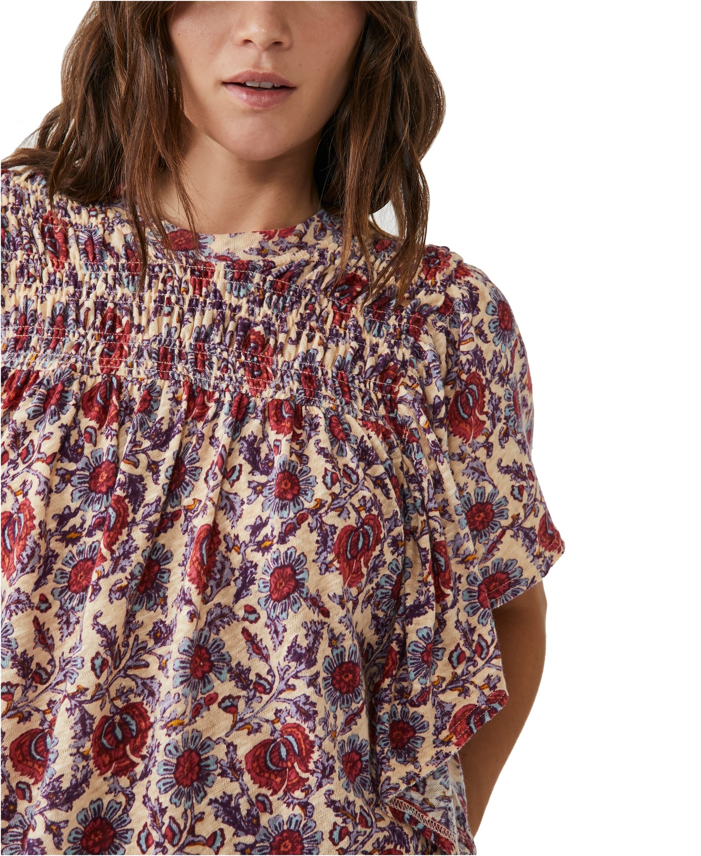 Free People Printed Ruffled Up Top