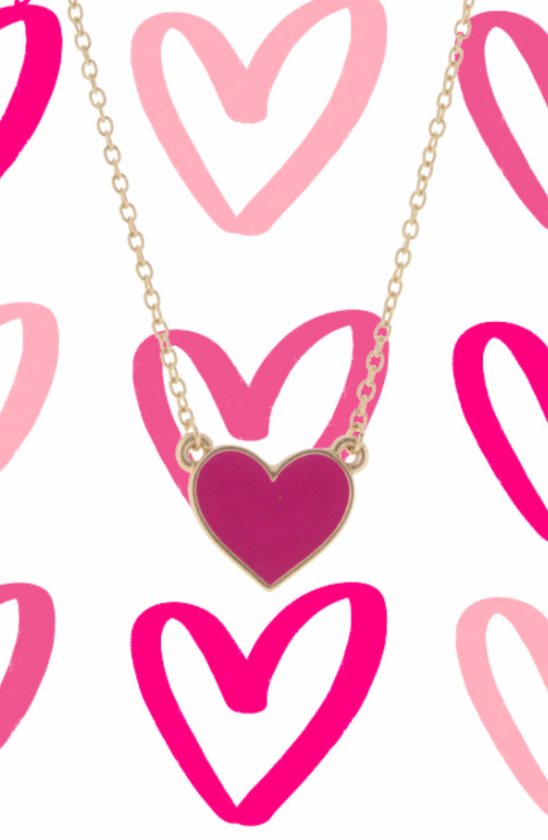 Jane Marie Hot Pink Enamel Heart Necklace