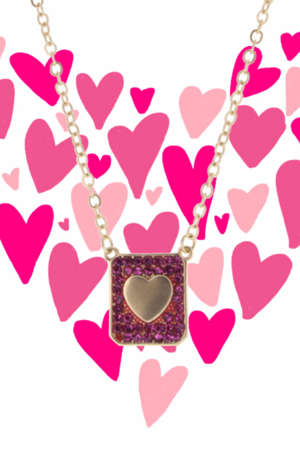 Jane Marie Pink Rhinestone Heart Square Necklace