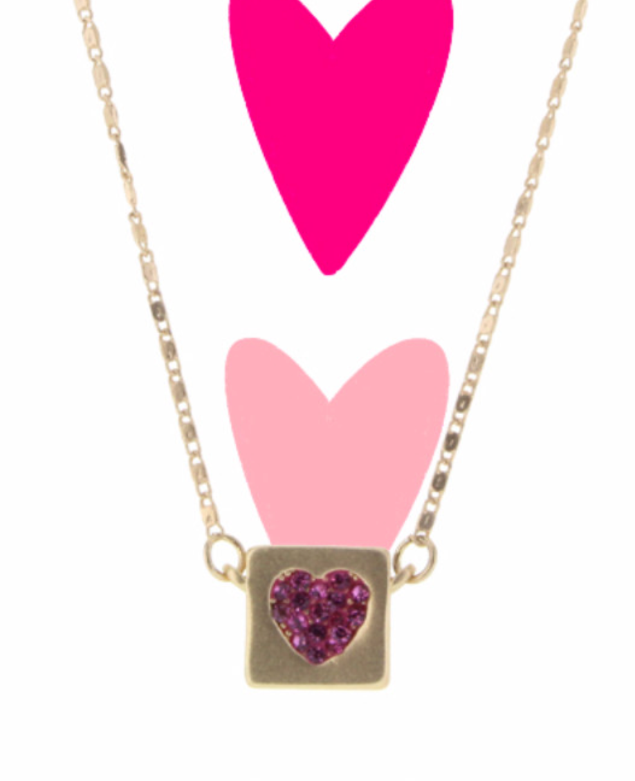 Jane Marie Glitter Heart Gold Square Necklace