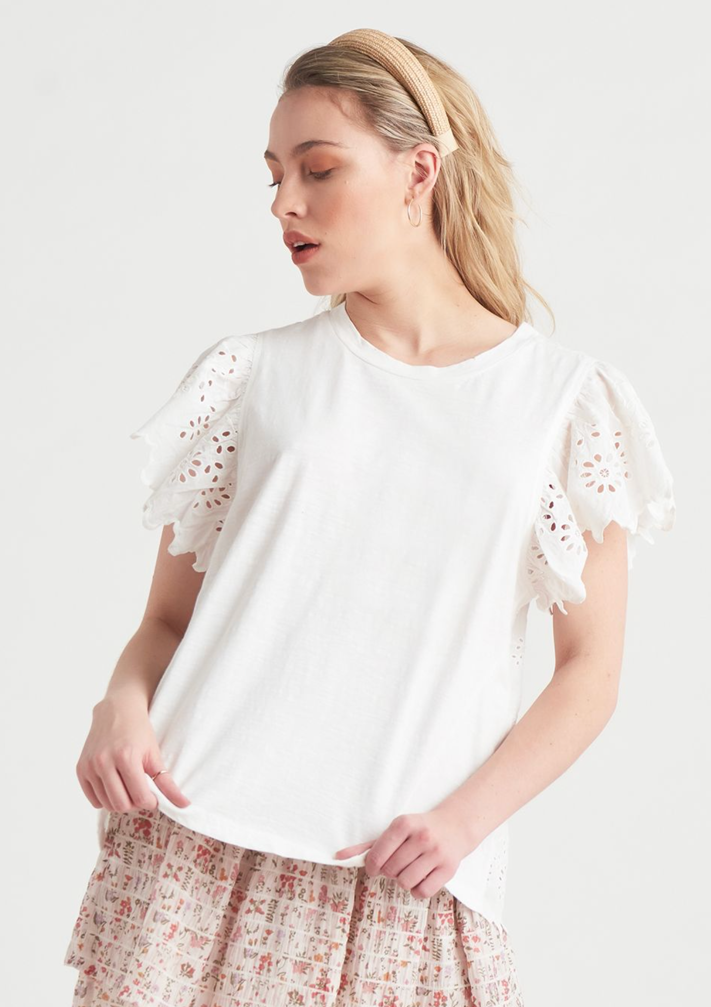 Dex Eyelet Flutter Sleeve Top