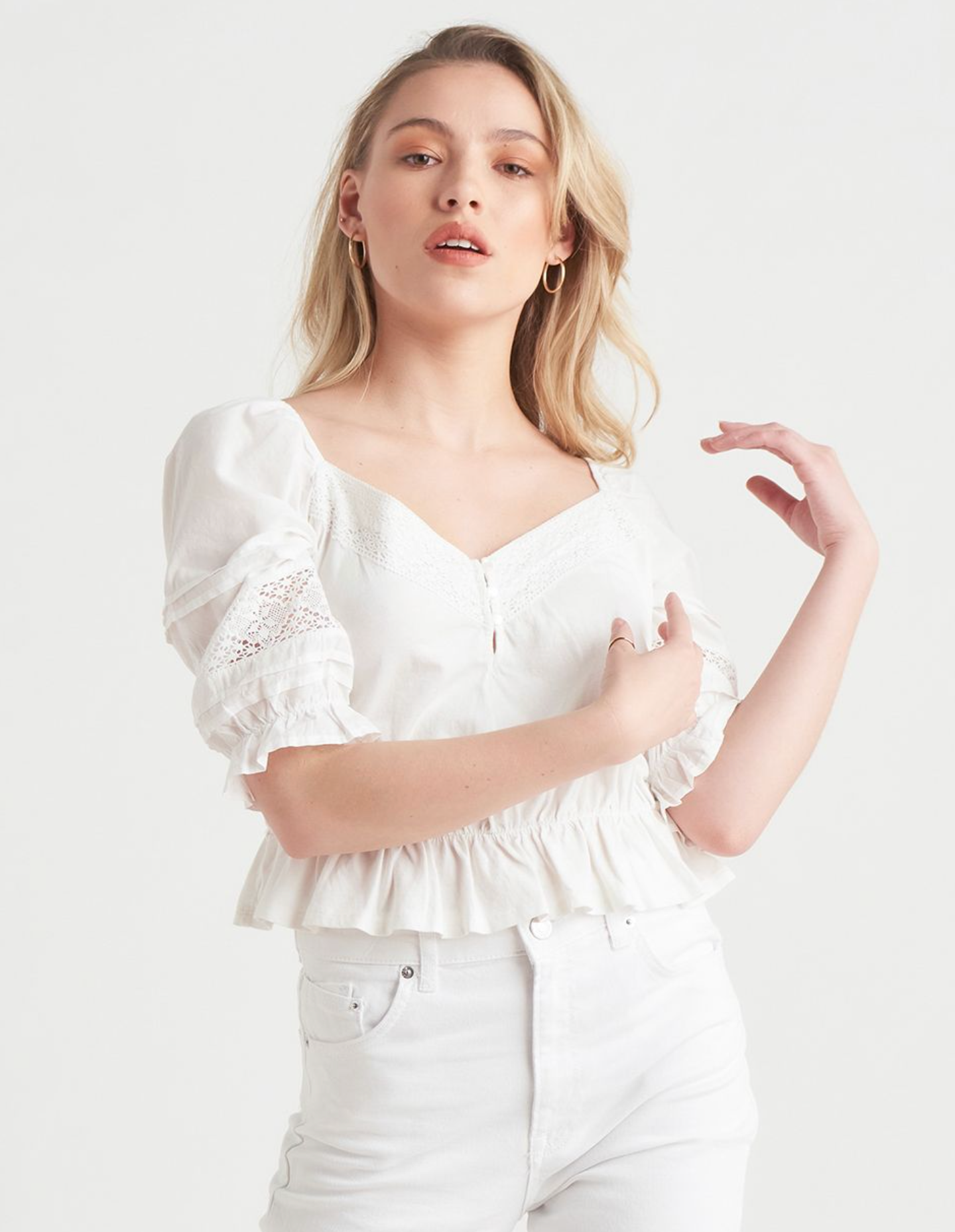 Dex Lace Trim Ruffle Top