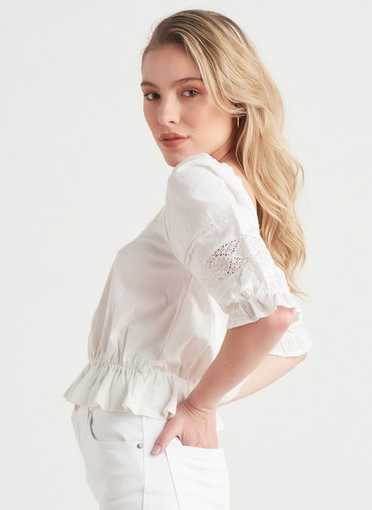 Dex Lace Trim Ruffle Top