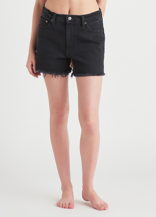 Dex High Rise Cut Off Black Denim Short