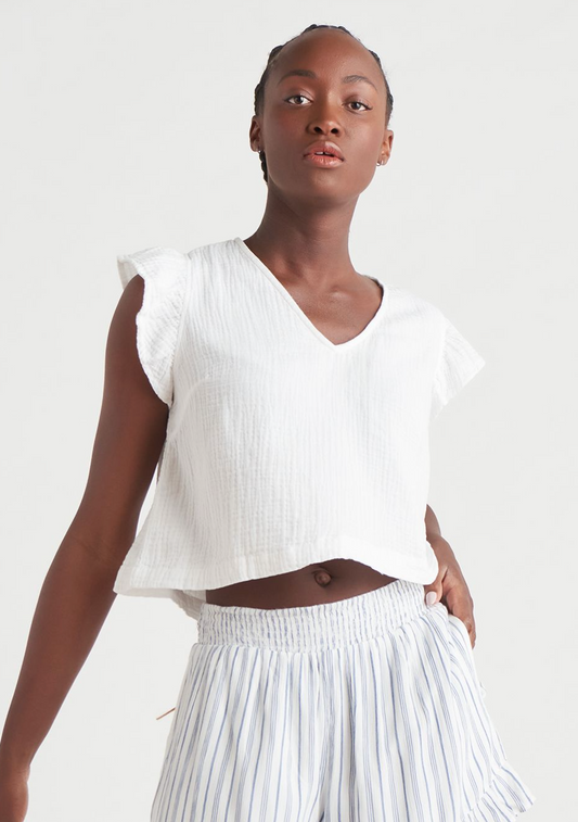 Dex Gauzy Flutter Sleeve Top