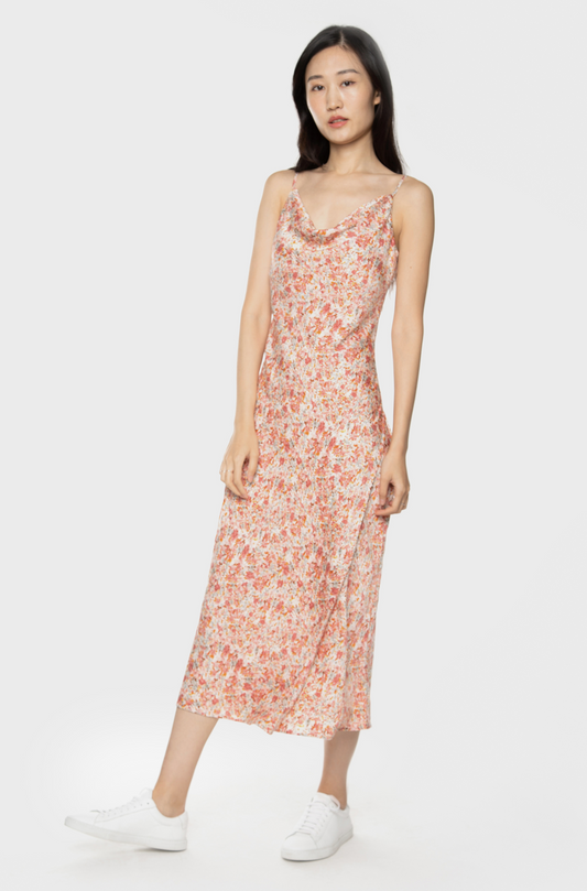 Dex Floral Satin Slip Midi Dress