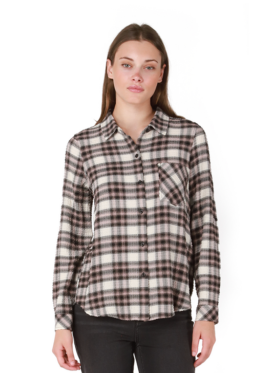 Dex Jordan Button Front Plaid Top