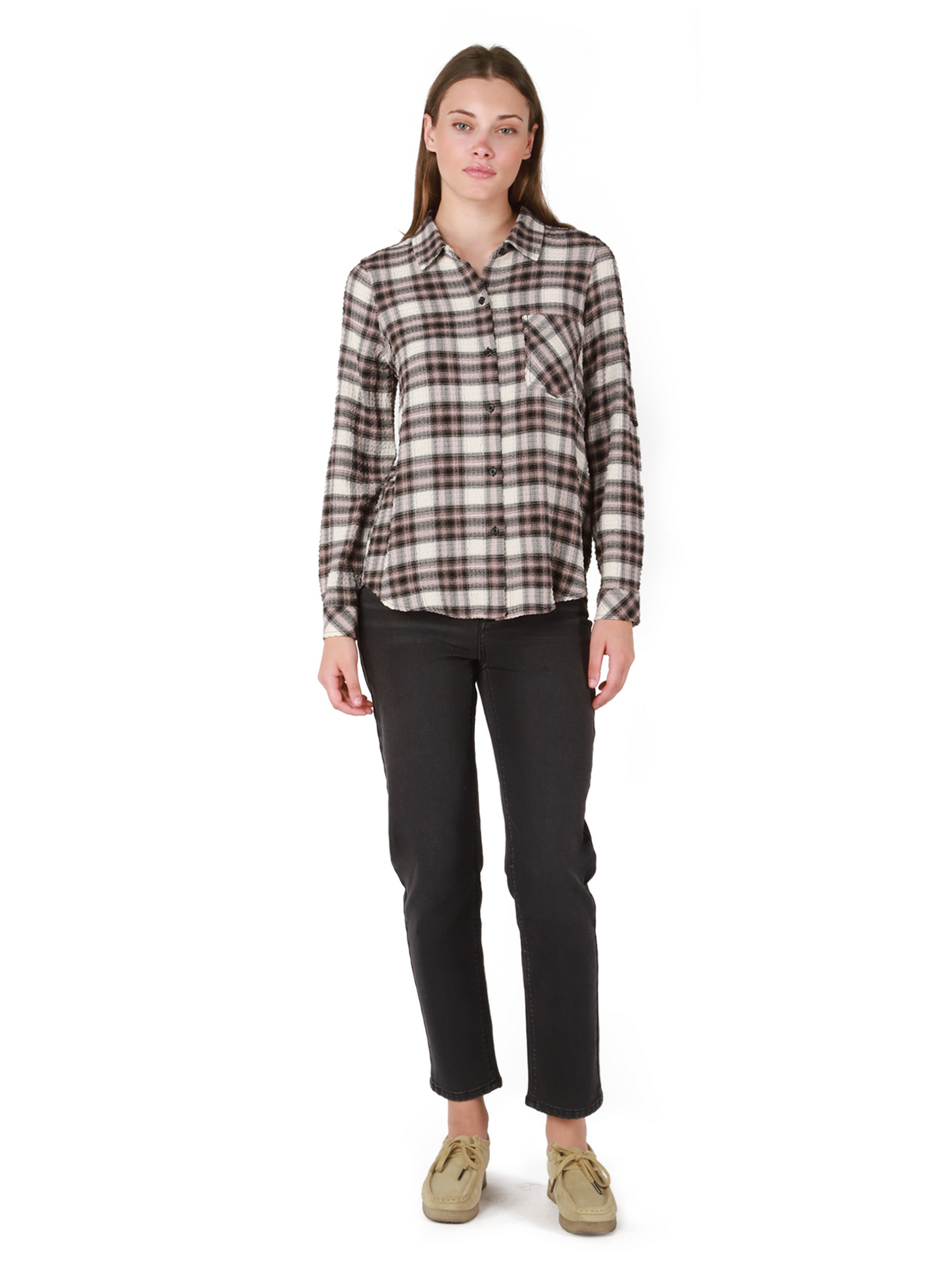 Dex Jordan Button Front Plaid Top