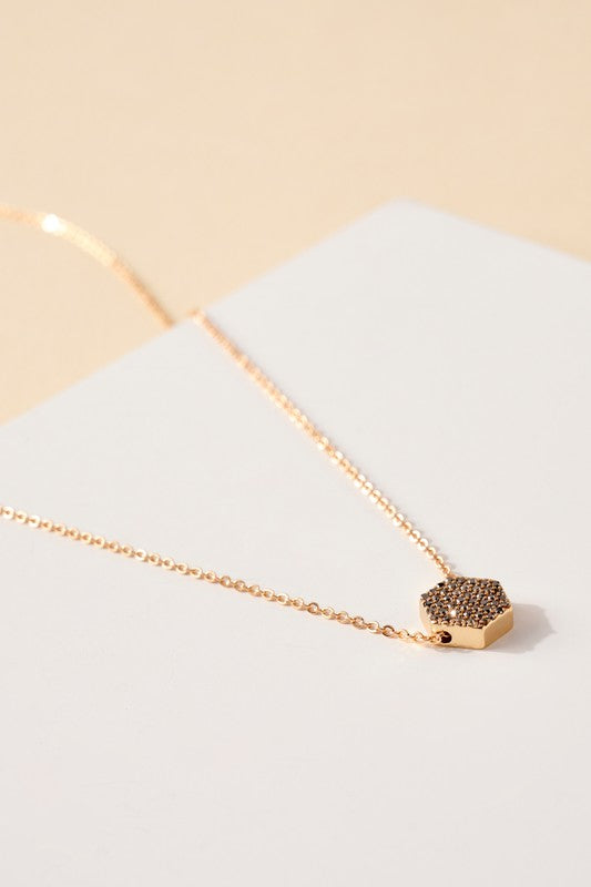 Hexagon Paved Charm Necklace