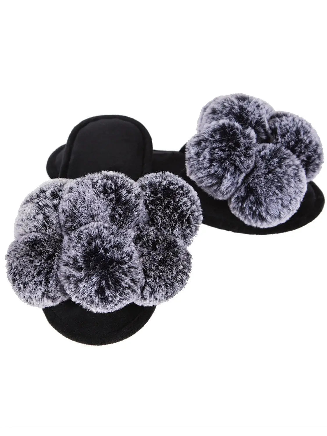 MeMoi Luxe Pompom Open Toe Plush Slippers