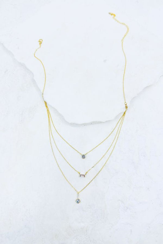 Multi Shaped Crystal 3 Layered Necklace