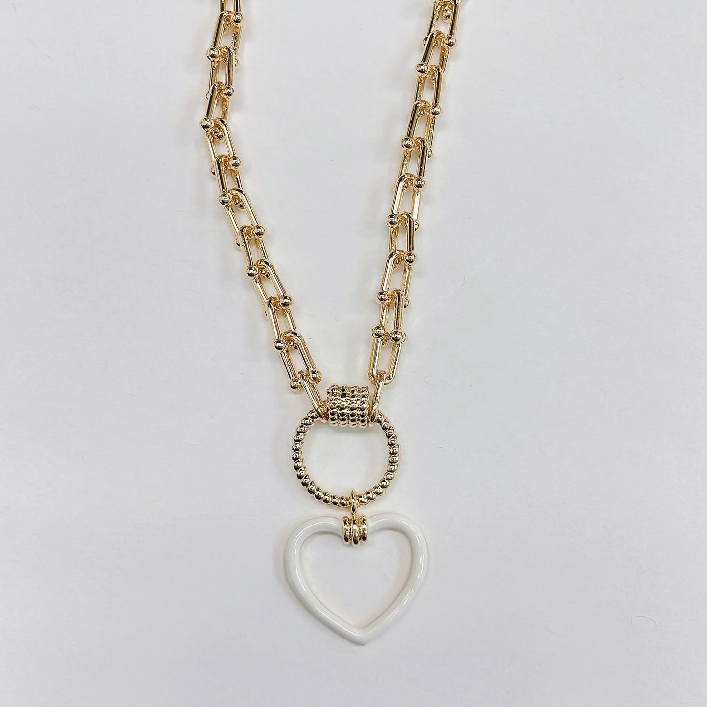 White Heart Enamel Necklace