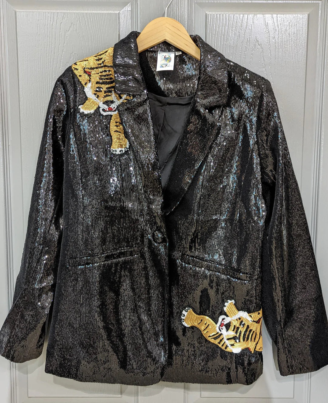 Queen of Sparkles Black Sequin Tiger Blazer Libby Story
