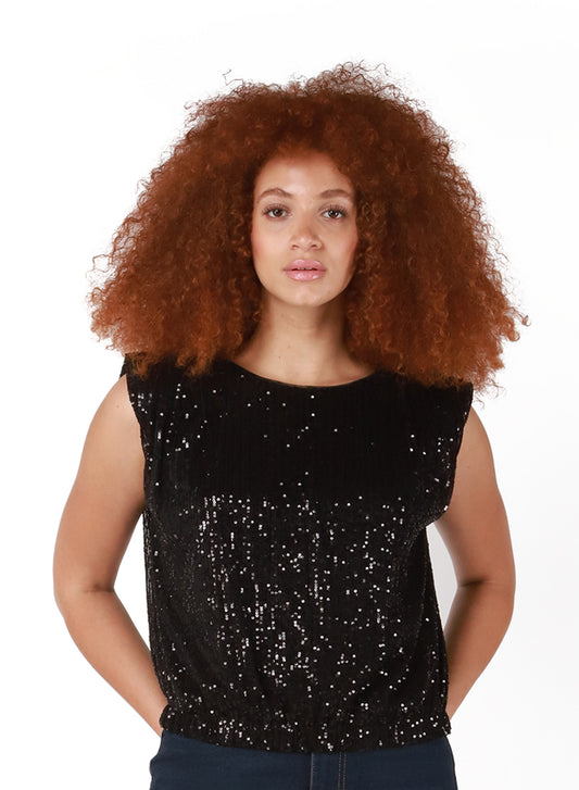 Dex Gianna Sequin Shoulder Pad Top