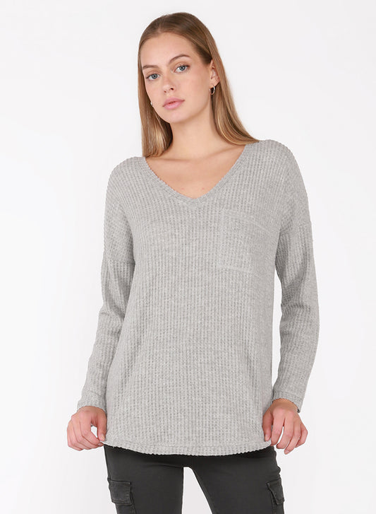 Dex Nora Brushed Rib Knit V-Neck Top