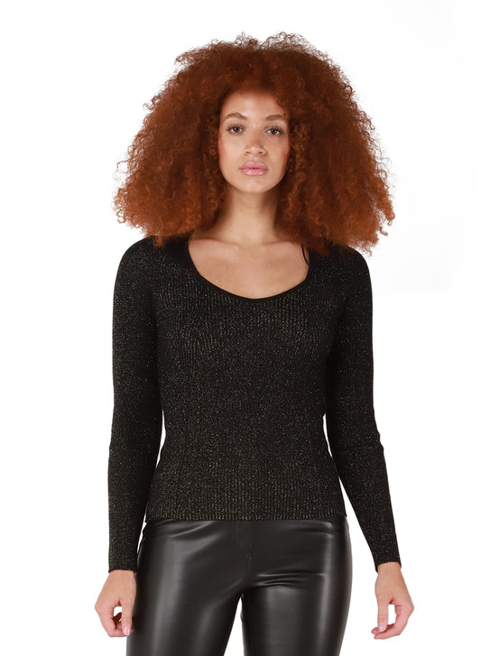 Dex Luna Sweetheart Neck Glitter Sweater