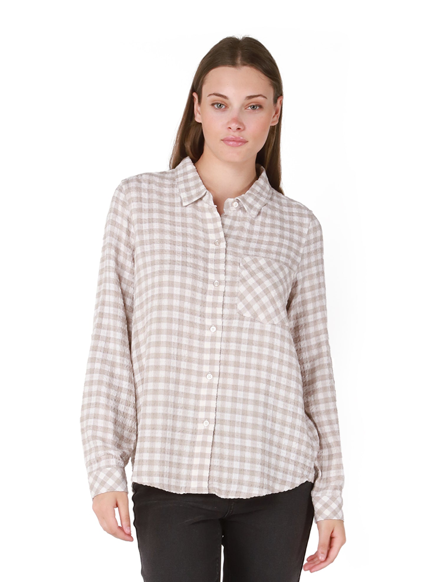 Dex Jordan Button Front Plaid Top