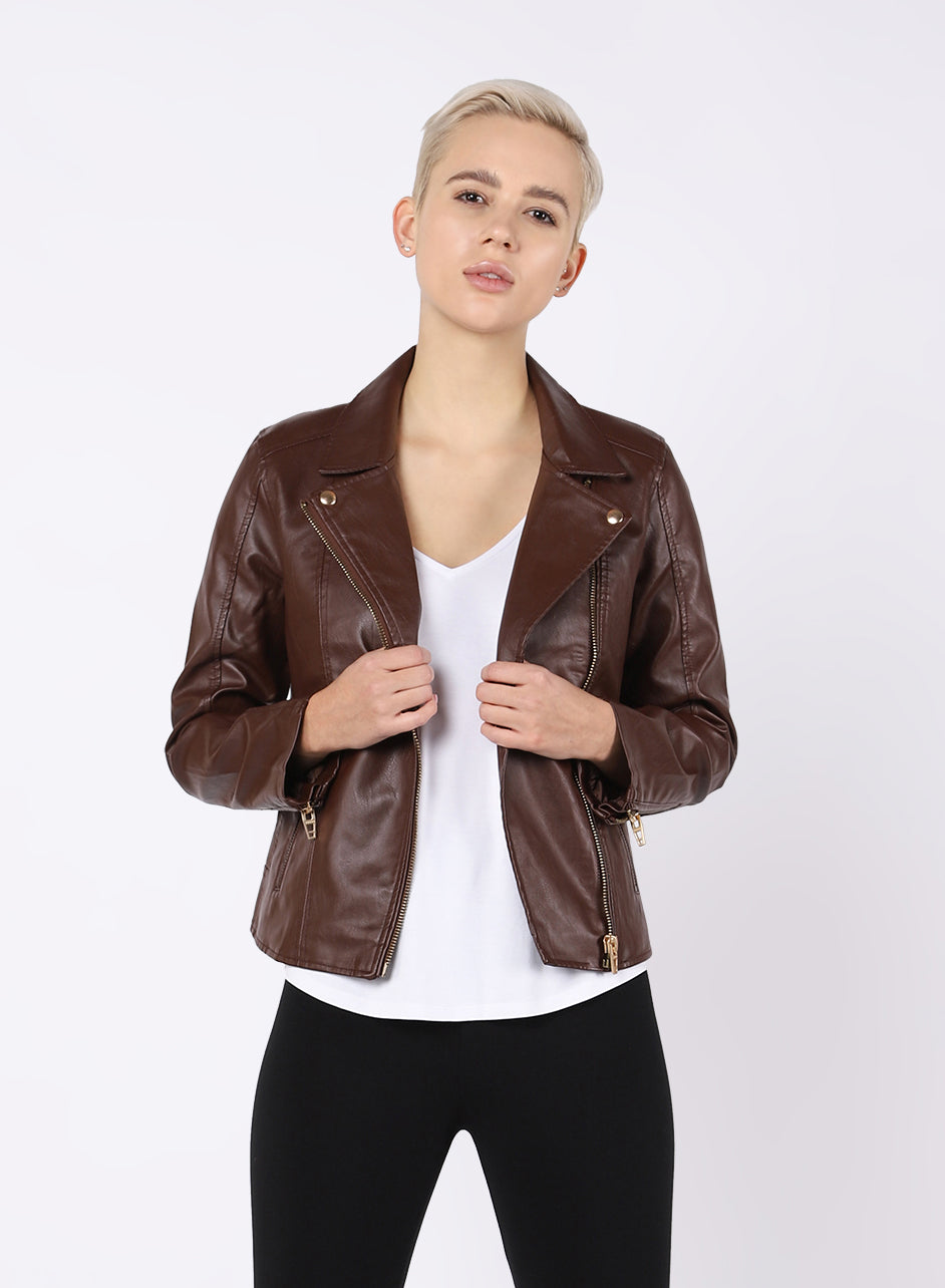 Dex Wayne Faux Leather Moto Jacket Brick XSMALL